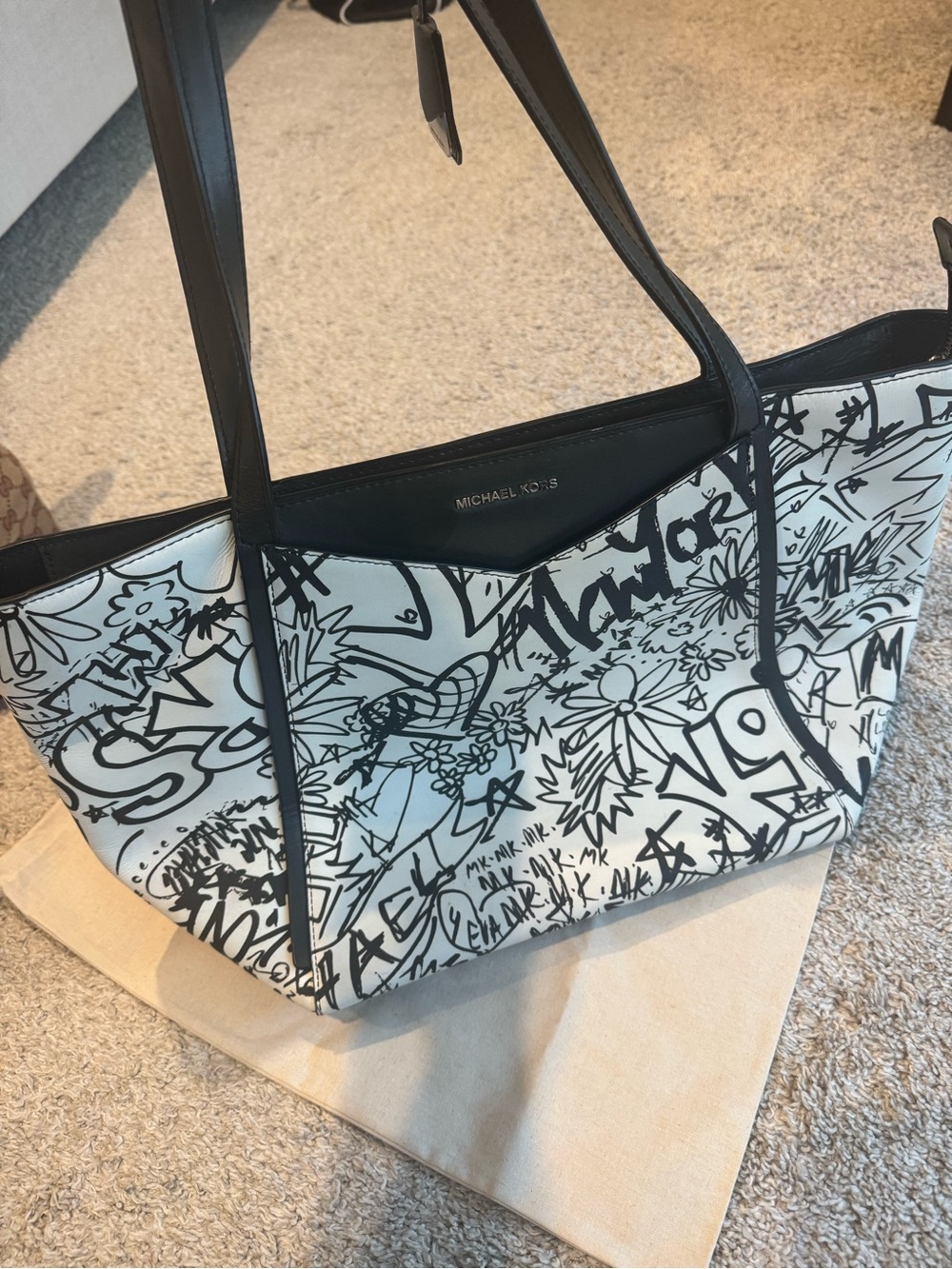Michael Kors Black and White Graffiti Print Tote